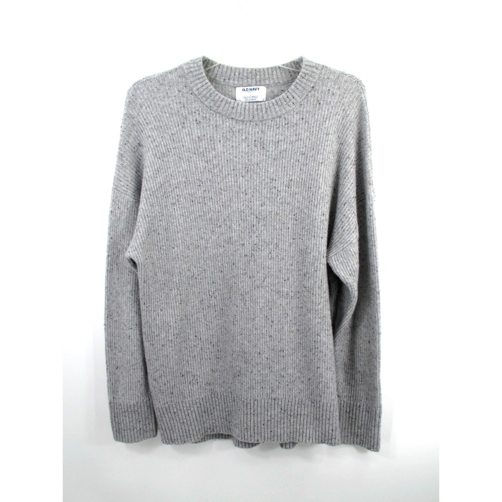 Old Navy SoSoft Pullover Fisherman Sweater Women L Gray Heather Ribbed Knit